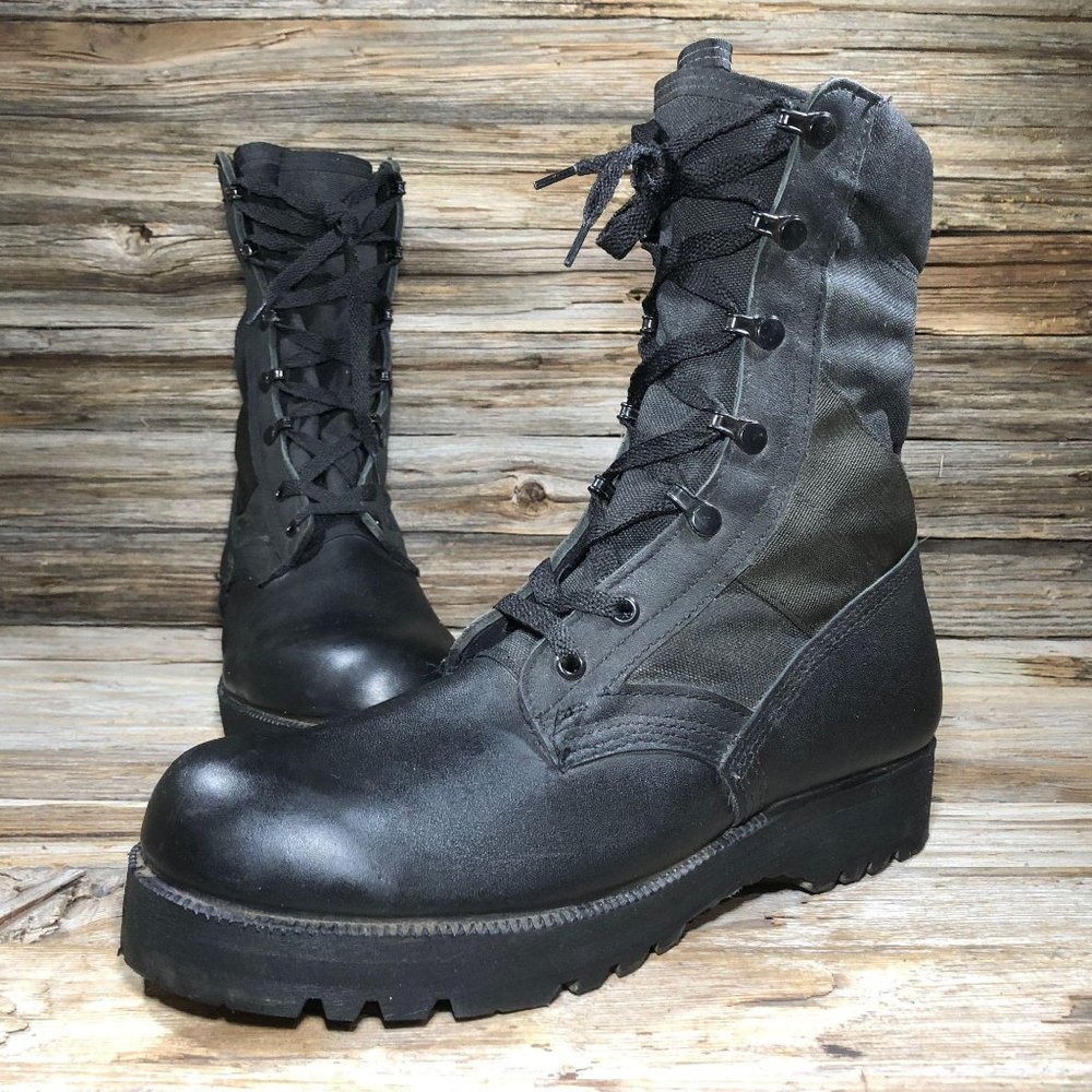 Vibram Black Leather Steel Toe Combat Work Boots
